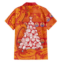 French Polynesia Christmas Family Matching Off Shoulder Maxi Dress and Hawaiian Shirt Seashell Xmas Tree Tribal Waves - Polynesian Pride