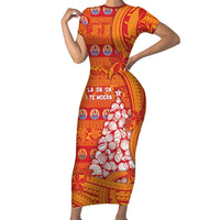 French Polynesia Christmas Family Matching Short Sleeve Bodycon Dress and Hawaiian Shirt Seashell Xmas Tree Tribal Waves - Polynesian Pride