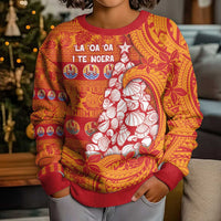 French Polynesia Christmas Kid Ugly Christmas Sweater Seashell Xmas Tree Tribal Waves - Polynesian Pride