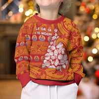 French Polynesia Christmas Kid Ugly Christmas Sweater Seashell Xmas Tree Tribal Waves - Polynesian Pride