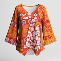 French Polynesia Christmas Kimono Sleeve Blouse Seashell Xmas Tree Tribal Waves - Polynesian Pride