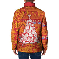 French Polynesia Christmas Padded Jacket Seashell Xmas Tree Tribal Waves - Polynesian Pride
