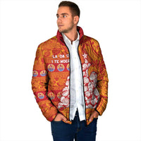 French Polynesia Christmas Padded Jacket Seashell Xmas Tree Tribal Waves - Polynesian Pride