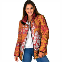 French Polynesia Christmas Padded Jacket Seashell Xmas Tree Tribal Waves - Polynesian Pride
