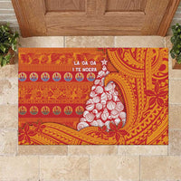 French Polynesia Christmas Rubber Doormat Seashell Xmas Tree Tribal Waves - Polynesian Pride