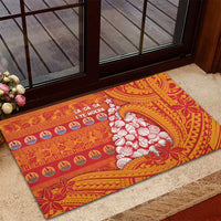 French Polynesia Christmas Rubber Doormat Seashell Xmas Tree Tribal Waves - Polynesian Pride