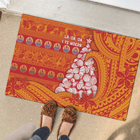 French Polynesia Christmas Rubber Doormat Seashell Xmas Tree Tribal Waves - Polynesian Pride