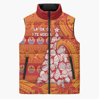 French Polynesia Christmas Sleeveless Puffer Jacket Seashell Xmas Tree Tribal Waves - Polynesian Pride