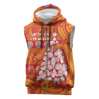 French Polynesia Christmas Sleeveless Zip Hoodie Seashell Xmas Tree Tribal Waves DT05 Orange - Polynesian Pride