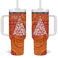 French Polynesia Christmas Tumbler With Handle Seashell Xmas Tree Tribal Waves - Polynesian Pride