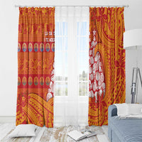 French Polynesia Christmas Window Curtain Seashell Xmas Tree Tribal Waves - Polynesian Pride