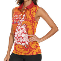 French Polynesia Christmas Women Sleeveless Polo Shirt Seashell Xmas Tree Tribal Waves - Polynesian Pride