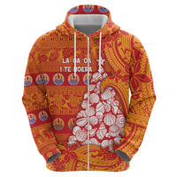 French Polynesia Christmas Zip Hoodie Seashell Xmas Tree Tribal Waves - Polynesian Pride