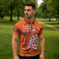French Polynesia Christmas Zipper Polo Shirt Seashell Xmas Tree Tribal Waves - Polynesian Pride
