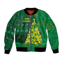 Cook Islands Christmas Bomber Jacket Seashell Xmas Tree Tribal Waves - Polynesian Pride
