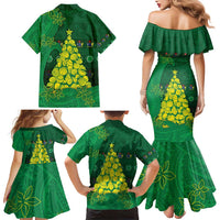 Cook Islands Christmas Family Matching Mermaid Dress and Hawaiian Shirt Seashell Xmas Tree Tribal Waves - Polynesian Pride