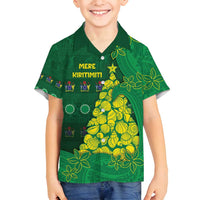 Cook Islands Christmas Family Matching Off Shoulder Short Dress and Hawaiian Shirt Seashell Xmas Tree Tribal Waves - Polynesian Pride