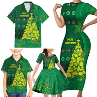 Cook Islands Christmas Family Matching Short Sleeve Bodycon Dress and Hawaiian Shirt Seashell Xmas Tree Tribal Waves - Polynesian Pride