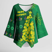 Cook Islands Christmas Kimono Sleeve Blouse Seashell Xmas Tree Tribal Waves - Polynesian Pride