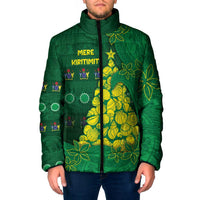 Cook Islands Christmas Padded Jacket Seashell Xmas Tree Tribal Waves - Polynesian Pride