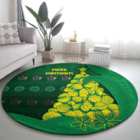 Cook Islands Christmas Round Carpet Seashell Xmas Tree Tribal Waves - Polynesian Pride