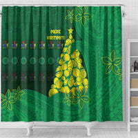 Cook Islands Christmas Shower Curtain Seashell Xmas Tree Tribal Waves - Polynesian Pride