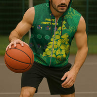 Cook Islands Christmas Sleeveless Zip Hoodie Seashell Xmas Tree Tribal Waves - Polynesian Pride