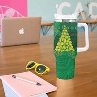 Cook Islands Christmas Tumbler With Handle Seashell Xmas Tree Tribal Waves - Polynesian Pride
