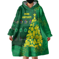 Cook Islands Christmas Wearable Blanket Hoodie Seashell Xmas Tree Tribal Waves - Polynesian Pride