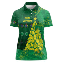 Cook Islands Christmas Women Polo Shirt Seashell Xmas Tree Tribal Waves - Polynesian Pride