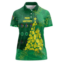 Cook Islands Christmas Women Polo Shirt Seashell Xmas Tree Tribal Waves DT05 Female Green - Polynesian Pride