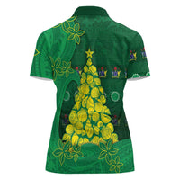 Cook Islands Christmas Women Polo Shirt Seashell Xmas Tree Tribal Waves DT05 - Polynesian Pride