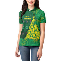 Cook Islands Christmas Women Polo Shirt Seashell Xmas Tree Tribal Waves DT05 - Polynesian Pride