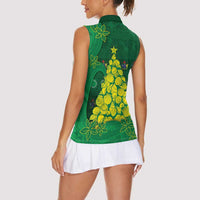Cook Islands Christmas Women Sleeveless Polo Shirt Seashell Xmas Tree Tribal Waves - Polynesian Pride