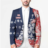 Wallis And Futuna Christmas Blazer Seashell Xmas Tree Tribal Waves - Polynesian Pride
