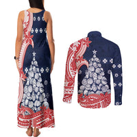 Wallis And Futuna Christmas Couples Matching Tank Maxi Dress and Long Sleeve Button Shirt Seashell Xmas Tree Tribal Waves - Polynesian Pride