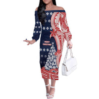 Wallis And Futuna Christmas Family Matching Off The Shoulder Long Sleeve Dress and Hawaiian Shirt Seashell Xmas Tree Tribal Waves - Polynesian Pride