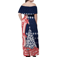 Wallis And Futuna Christmas Family Matching Off Shoulder Maxi Dress and Hawaiian Shirt Seashell Xmas Tree Tribal Waves - Polynesian Pride