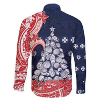 Wallis And Futuna Christmas Family Matching Short Sleeve Bodycon Dress and Hawaiian Shirt Seashell Xmas Tree Tribal Waves - Polynesian Pride