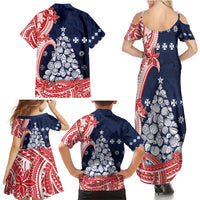 Wallis And Futuna Christmas Family Matching Summer Maxi Dress and Hawaiian Shirt Seashell Xmas Tree Tribal Waves - Polynesian Pride