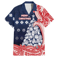 Wallis And Futuna Christmas Family Matching Tank Maxi Dress and Hawaiian Shirt Seashell Xmas Tree Tribal Waves DT05 Dad's Shirt - Short Sleeve Navy - Polynesian Pride