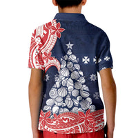 Wallis And Futuna Christmas Kid Polo Shirt Seashell Xmas Tree Tribal Waves DT05 - Polynesian Pride