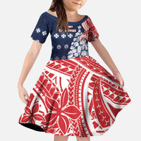 Wallis And Futuna Christmas Kid Short Sleeve Dress Seashell Xmas Tree Tribal Waves DT05 KID Navy - Polynesian Pride
