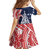 Wallis And Futuna Christmas Kid Short Sleeve Dress Seashell Xmas Tree Tribal Waves DT05 - Polynesian Pride