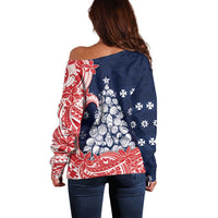 Wallis And Futuna Christmas Off Shoulder Sweater Seashell Xmas Tree Tribal Waves - Polynesian Pride