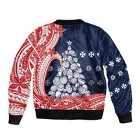 Wallis And Futuna Christmas Sleeve Zip Bomber Jacket Seashell Xmas Tree Tribal Waves - Polynesian Pride
