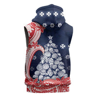 Wallis And Futuna Christmas Sleeveless Hoodie Seashell Xmas Tree Tribal Waves - Polynesian Pride