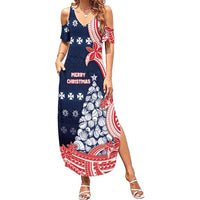 Wallis And Futuna Christmas Summer Maxi Dress Seashell Xmas Tree Tribal Waves DT05 Women Navy - Polynesian Pride