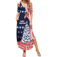 Wallis And Futuna Christmas Summer Maxi Dress Seashell Xmas Tree Tribal Waves - Polynesian Pride