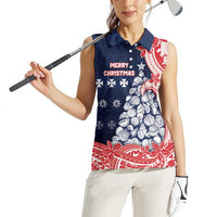 Wallis And Futuna Christmas Women Sleeveless Polo Shirt Seashell Xmas Tree Tribal Waves - Polynesian Pride